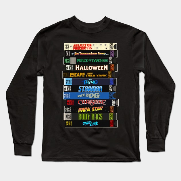 John Carpenter VHS Movies Stack Long Sleeve T-Shirt by darklordpug